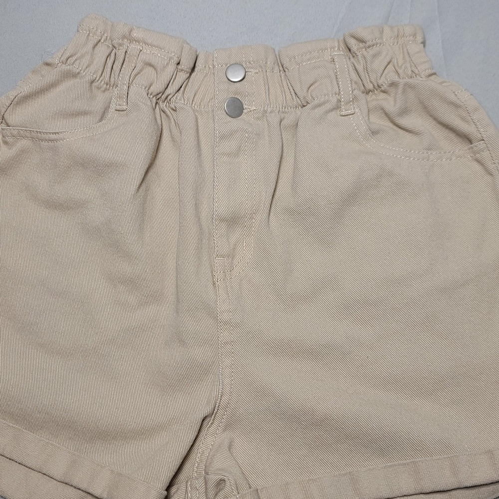 Love Tree Denim Shorts Womens Large Tan High Waist Paperbag Elastic Khaki Twill